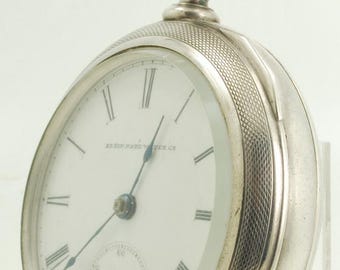 Elgin grade 7 vintage pocket watch, 18 size, 7 jewels, impressive art nouveau engraved coin silver case