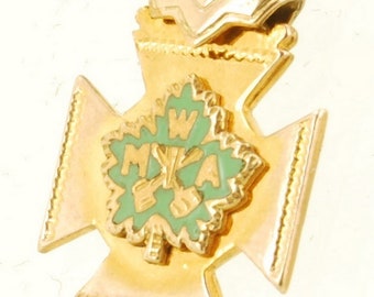 Vintage YGF & enamel cross pattée-shaped Modern Woodmen of America (MWA) pocket watch chain fob