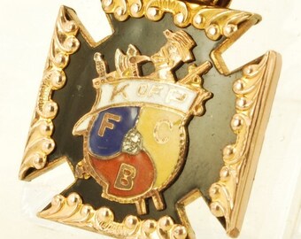 Orologio da tasca vintage con catena a forma di croce patente articolata in oro giallo (riempito) e smalto dei Cavalieri di Pizia
