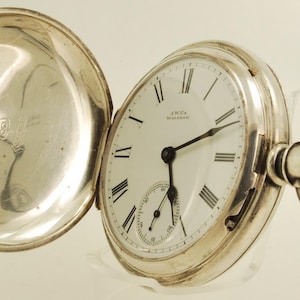 Waltham &quot;Hillside&quot; Vintage Taschenuhr, 14 Groesse, 13 Rubine, beeindruckende Muenze Silber Savonnette zum Drehen