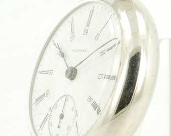 Waltham "P.S. Bartlett" vintage pocket watch, 18 size, 17 jewels, heavy silver-toned SB&B case, Canadian-style dial