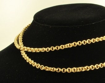 31" yellow gold plated vintage double-round link necklace with a spring ring clasp