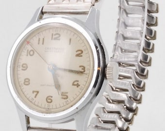 Crestwood vintage wrist watch, 15 jewels, stainless steel water resistant case, expansion band