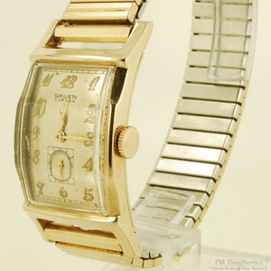 Gruen Precision grade 370 vintage wrist watch, 17 jewels, yellow gold filled rectangular Curvex-model case image 1