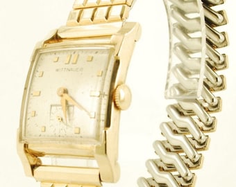 Wittnauer grade NM6 vintage wrist watch, 17 jewels, heavy yellow gold (filled) rectangular case