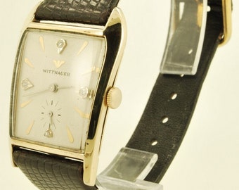 Wittnauer grade 9WNG vintage wrist watch, 17 jewels, lovely yellow gold (filled) asymmetrical thin-model case