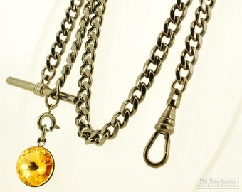 Round decorative pendant fobs, with pocket watch chain & crystal accent options
