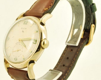 Elgin grade 687 vintage wrist watch, 17 jewels, elegant yellow gold (filled) & stainless steel round water-resistant case