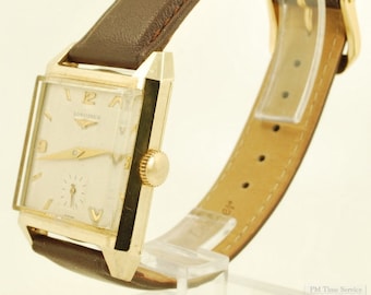 Longines grade 23Z vintage wrist watch, 17 jewels, heavy yellow gold (filled) rectangular smooth polish case