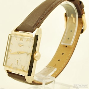 Longines grade 23Z vintage wrist watch, 17 jewels, heavy yellow gold (filled) rectangular smooth polish case