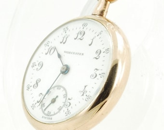 P. Droz "Worcester" vintage dameszakhorloge, 30 mm uurwerk met 7 stenen, klassiek geelgouden (gevulde) gladde gepolijste kast met scharnierende achterkant