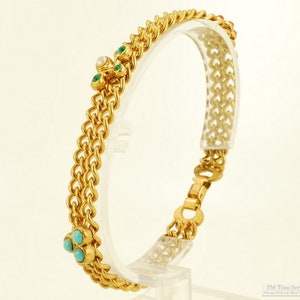 Vintage 7.5 gold-toned double-strand curb-link bracelet with multi-colored accents along the length image 1