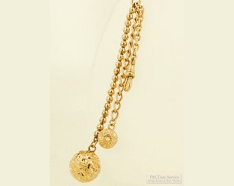 4.5" vintage yellow gold (filled) chatelaine-style pocket watch chain with fancy ball weights and four chain segments/arms