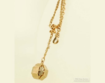 4.5" vintage yellow gold (filled) Chatelaine-style pocket watch chain with a 2-tone tetradecahedron (14 sided) weight