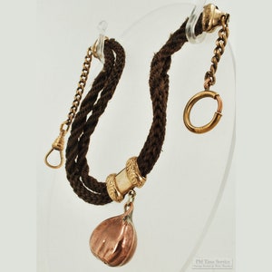 13.5 vintage double strand remembrance hair straight-style pocket watch chain with a copper-toned hazelnut fob image 1