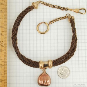 13.5 vintage double strand remembrance hair straight-style pocket watch chain with a copper-toned hazelnut fob image 3