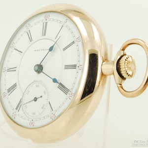 Waltham Vanguard vintage pocket watch, 18 size, 21 jewels, heavy yellow gold filled smooth polish SB&B case image 1