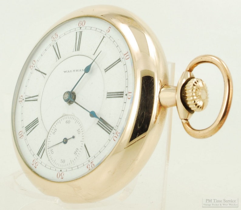 Waltham Vanguard vintage pocket watch, 18 size, 21 jewels, heavy yellow gold filled smooth polish SB&B case image 1