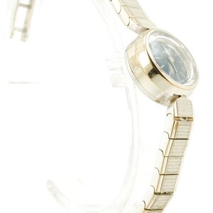 Revue grade 8D vintage ladies' wrist watch, 17 jewels, elegant round gold-toned & stainless steel case, dark blue metal dial image 2