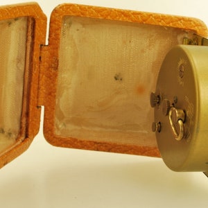 Florn Germany vintage travel alarm clock, square YBM & brass case, square foldable travel cover image 6