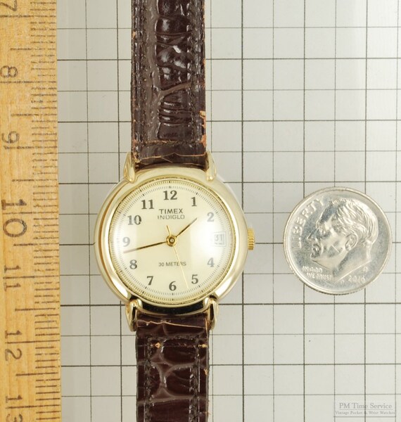 Timex Indiglo Quartz Ladies Wrist Watch With Date Gold toned Stainless Steel Round Smooth Polish Case Etsy UK
