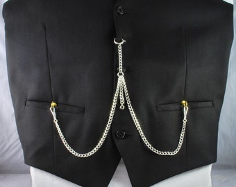 Double Albert style pocket watch chain, customizable with a variety of materials, lengths, weights, link types, & findings