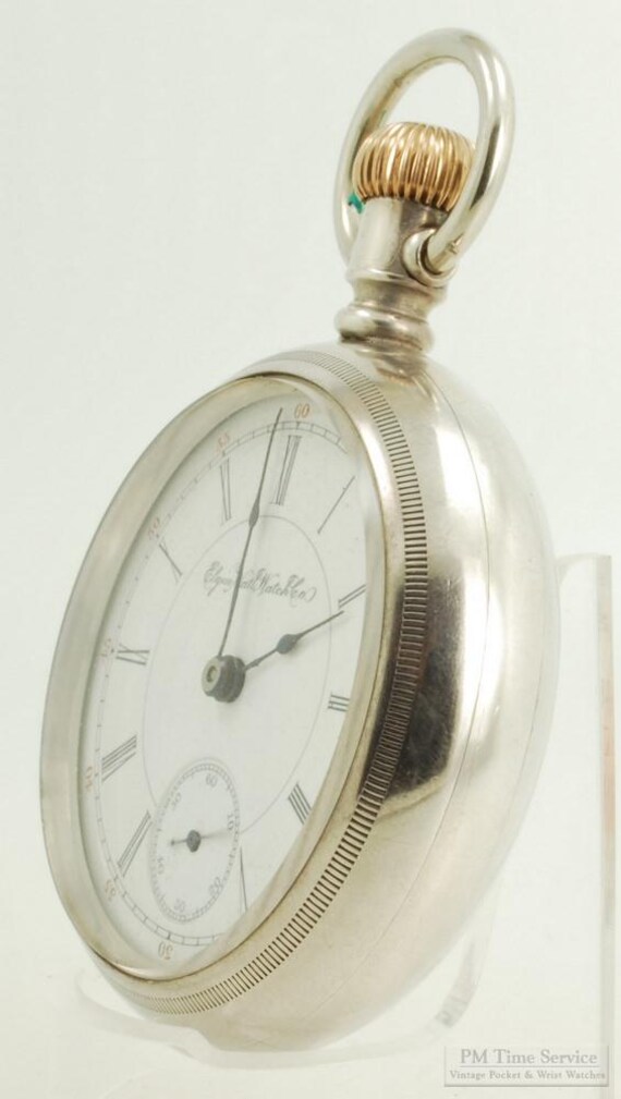Elgin "G.M. Wheeler" grade 44 vintage pocket watch, 18 size, 15 jewels, silver case, gold steam engine inlay