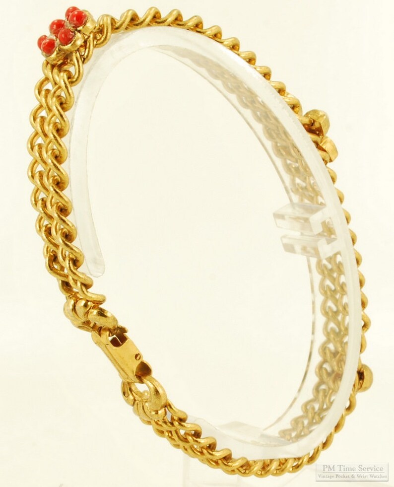 Vintage 7.5 gold-toned double-strand curb-link bracelet with multi-colored accents along the length image 2