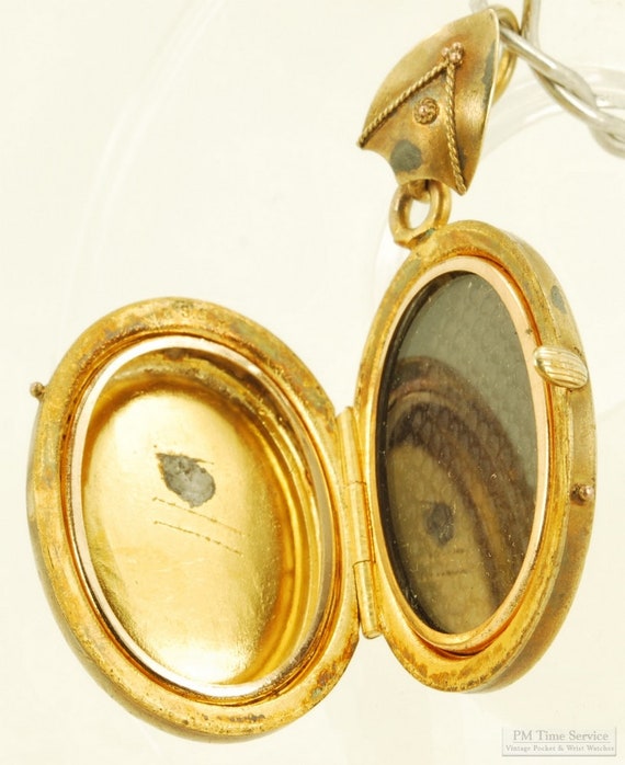 Gold-toned & crystal oval locket pocket watch cha… - image 2