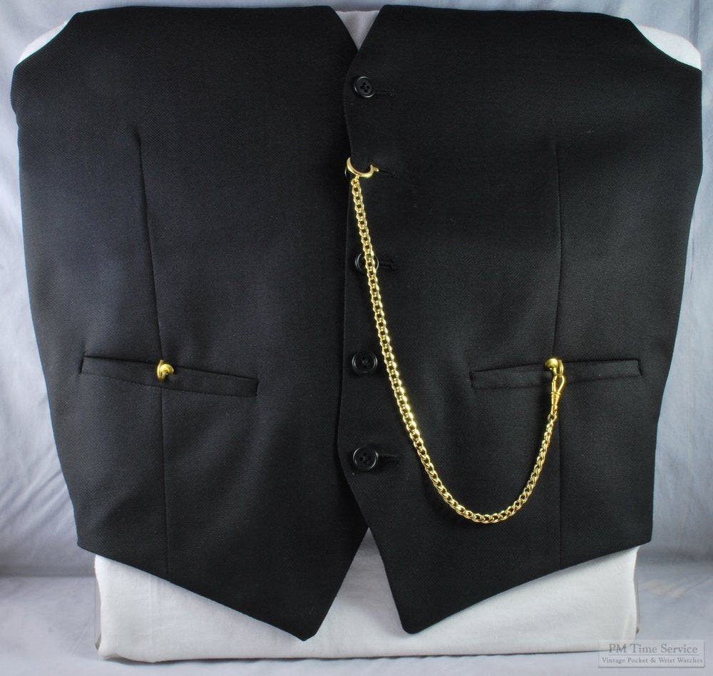 N 5945 PIQUE POCKETWATCH CHAIN VEST  BLACK  Ron Tomson
