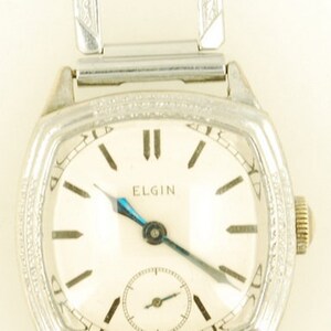 Elgin grade 485 vintage wrist watch, 7 jewels, heavy square chrome case with slightly flared sides image 4