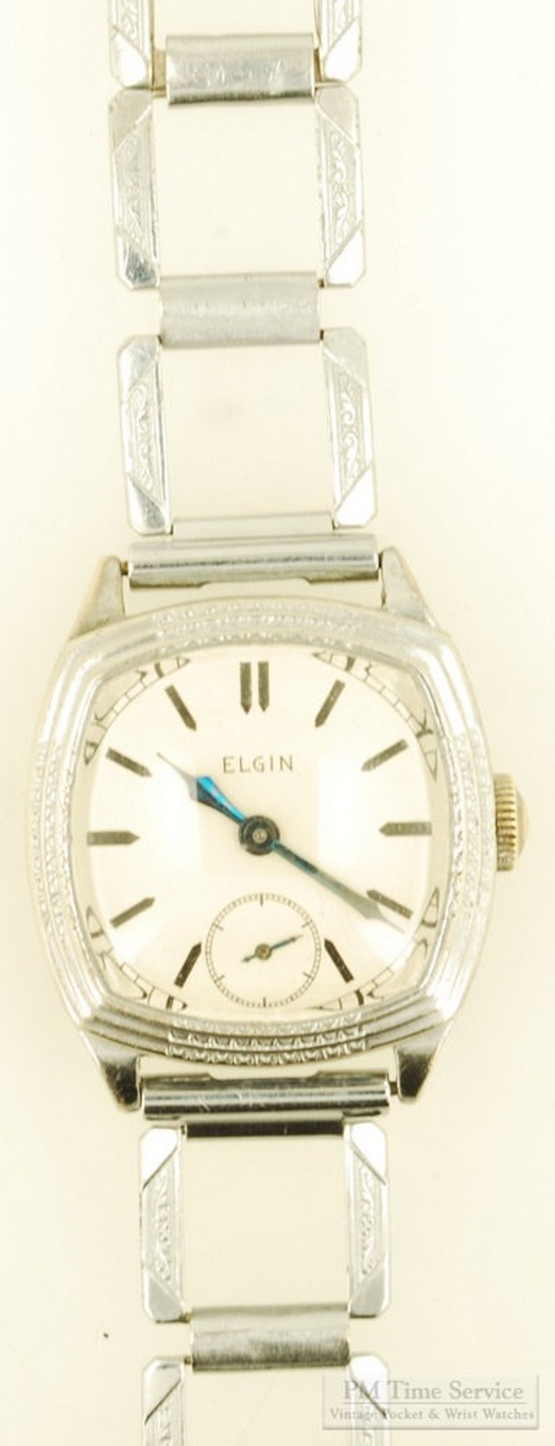 Elgin grade 485 vintage wrist watch, 7 jewels, heavy square chrome case with slightly flared sides image 4