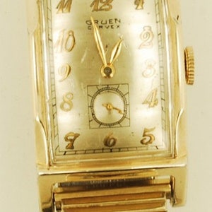 Gruen Precision grade 370 vintage wrist watch, 17 jewels, yellow gold filled rectangular Curvex-model case image 4