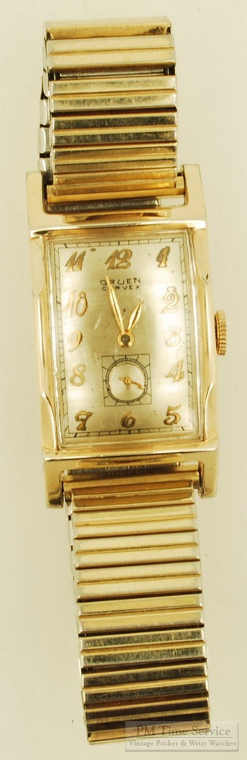 Gruen Precision grade 370 vintage wrist watch, 17 jewels, yellow gold filled rectangular Curvex-model case image 4
