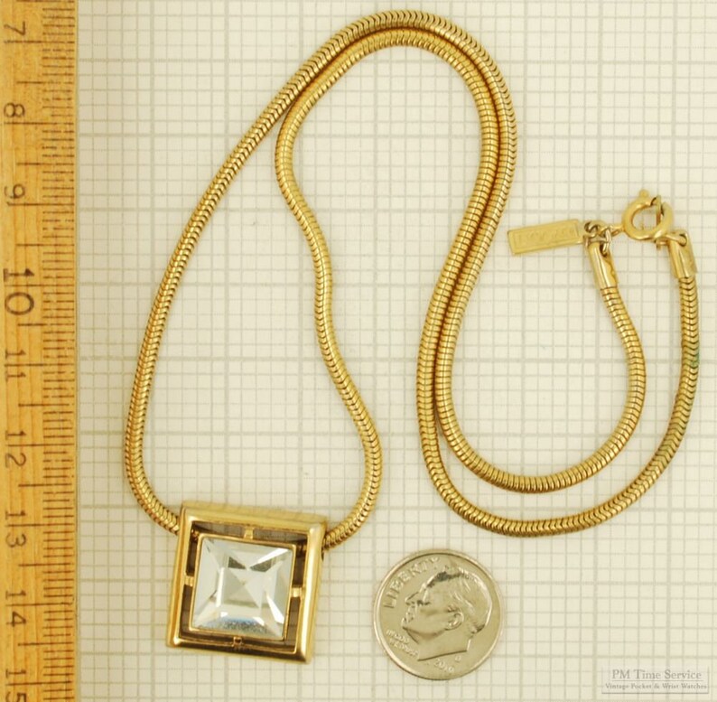 Avon square gold-toned & pyramid clear crystal pendant with a rope-style 19" necklace image 3