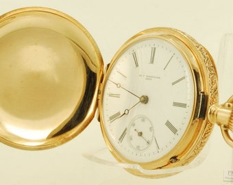 Ch. F. Tissot & Son vintage ladies' pocket watch, 40mm, 16 jewels, heavy 14k solid gold fully engraved hunting case