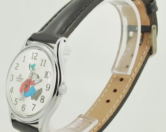 Lorus quartz "Goofy" polshorloge voor Walt Disney Company, zilverkleurige en roestvrijstalen waterbestendige kast, omgekeerd uurwerk
