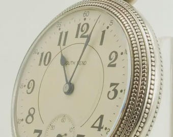 South Bend grade 227 vintage pocket watch, 16 size, 21 jewels, Sterling silver screw back & bezel case with gold inlay