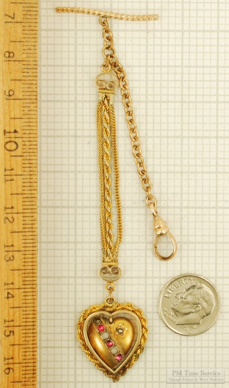 4 vintage yellow gold filled & gold-toned Chatelaine-style pocket watch chain with 3 chain segments arms image 3