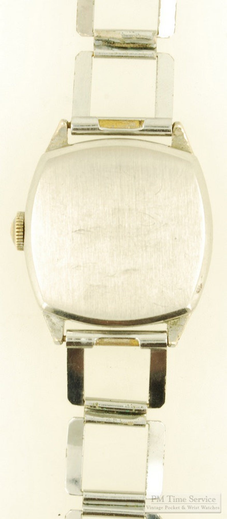 Elgin grade 485 vintage wrist watch, 7 jewels, heavy square chrome case with slightly flared sides image 5