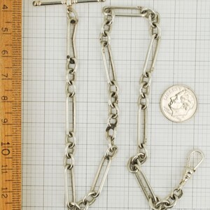 14.5 Sterling silver mixed fancy link straight-style vintage pocket watch chain with a swivel-detail t-bar image 3