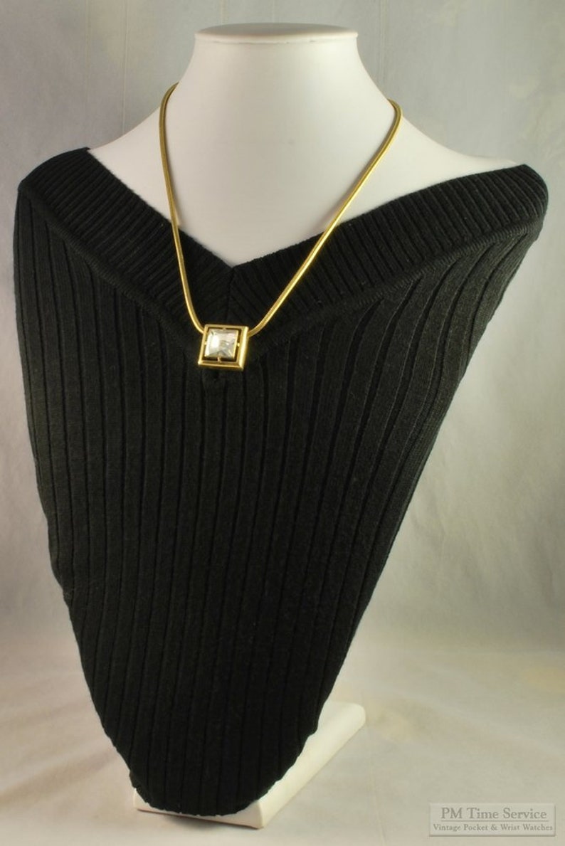 Avon square gold-toned & pyramid clear crystal pendant with a rope-style 19" necklace image 2