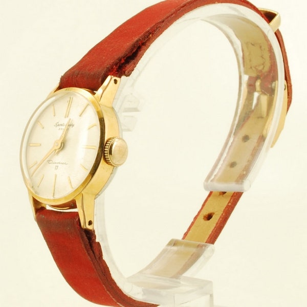 Montre-bracelet vintage pour femme Seiko Sports Lady Diashock, 17 rubis, élégant boîtier rond en acier inoxydable et doré