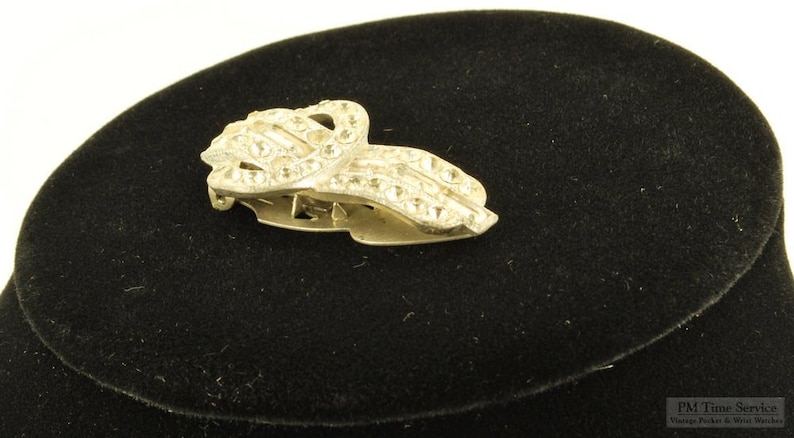 Vintage art-deco silver-plated and rhinestone shoe clip, long rectangular design image 2