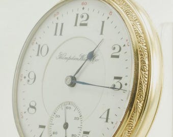 Hampden "The Dueber Watch Co." vintage pocket watch, 16 size, 17 jewels, lovely yellow gold (filled) fully engraved case