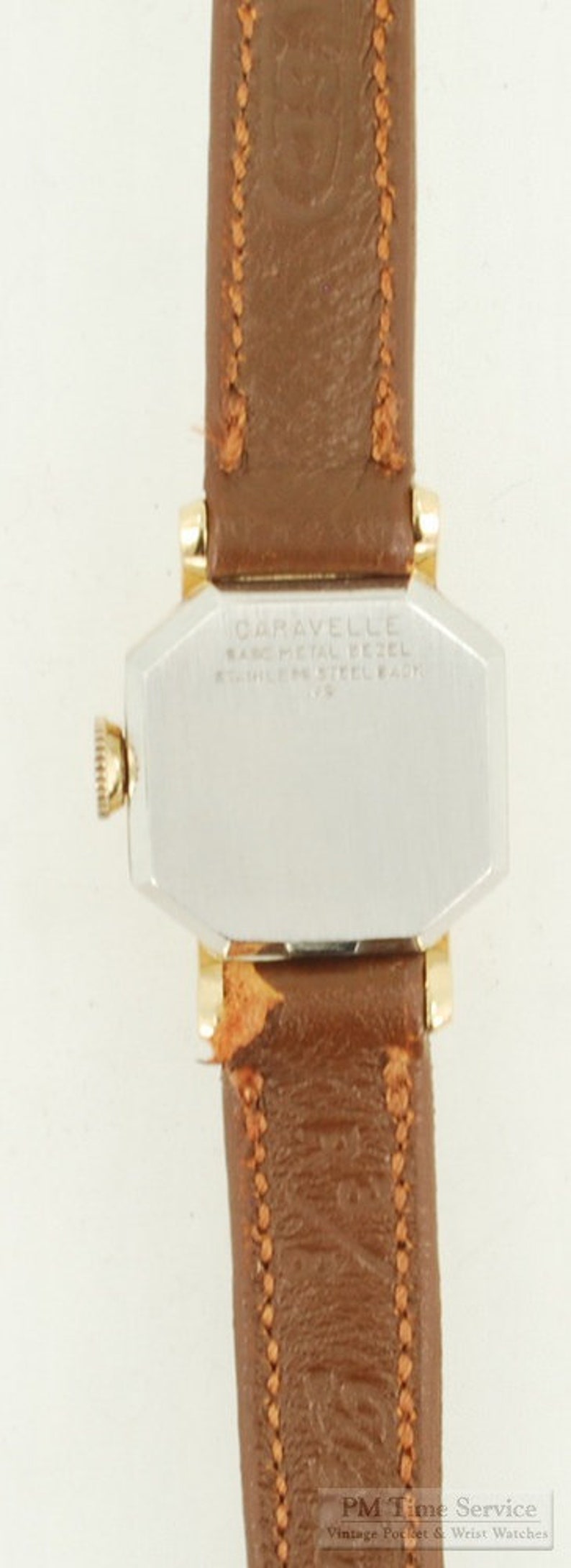 Caravelle by Bulova vintage ladies' wrist watch, 17 jewels, YBM & SS case, gold-toned pattern finish dial image 5