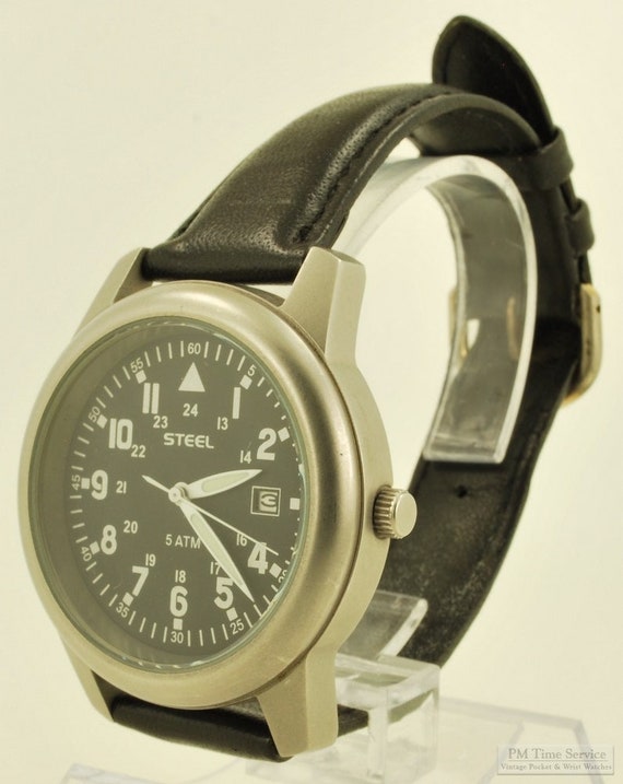 Steel quartz with date wrist watch, silver-toned … - image 1
