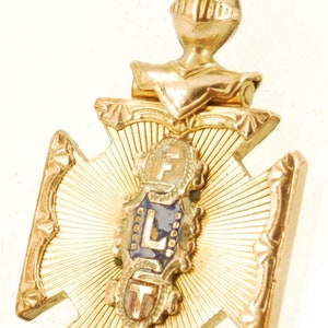 Yellow gold (filled) & enamel articulated cross pattée-style Independent Order of Odd Fellows vintage pocket watch chain fob
