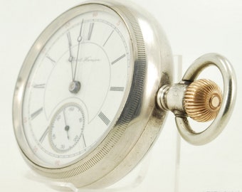 Hampden vintage pocket watch, 18-size 17-jewel hunting case movement, heavy Fahys No. 1 coin silver SB&B case