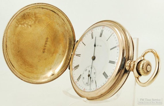 Elgin gold filled vintage pocket watch engraved name & religious blue charm Elgin 14K Gold Plated Pocket Watch with Blue Hands – Estate  main image 4